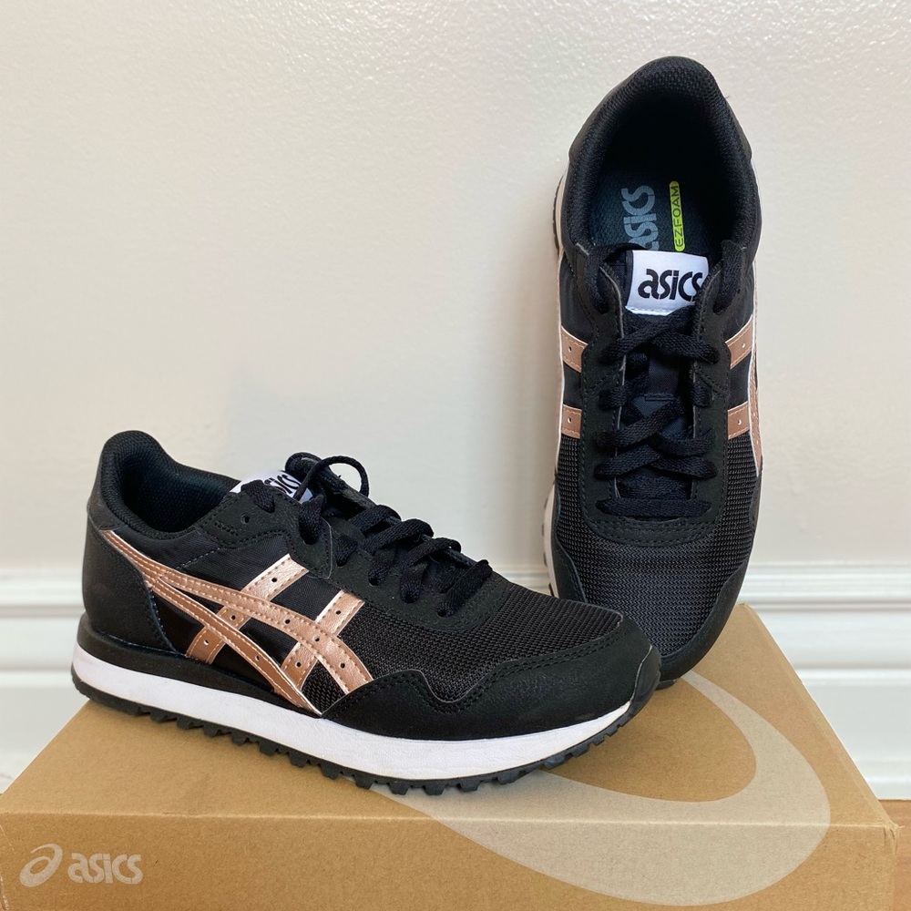 ASICS Black and Bronze/Pink Athletic Shoes